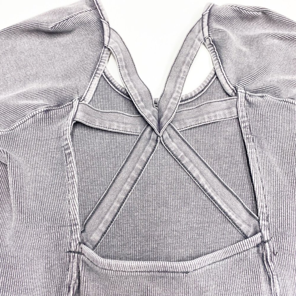 Free People Gray Distressed Top Open Back Small - Picture 5 of 8
